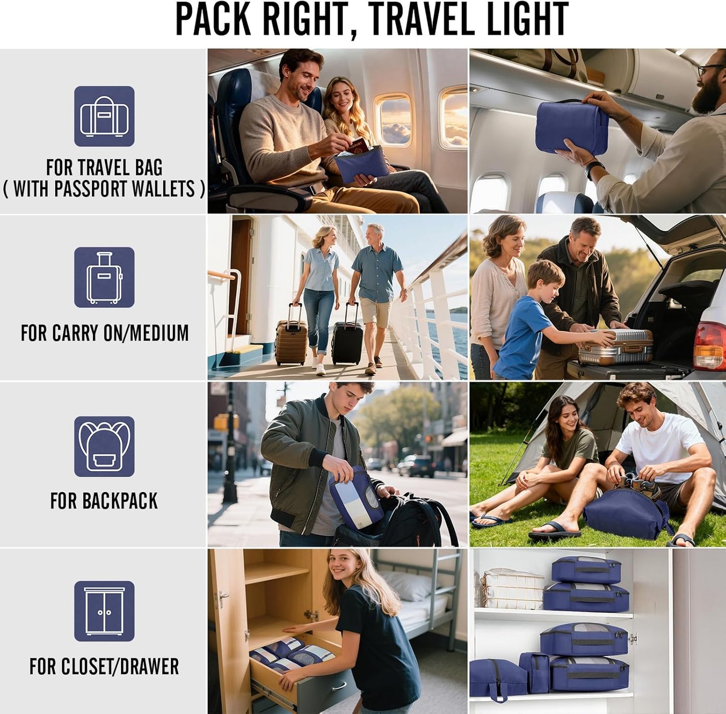 Veken 10 Set Packing Cubes for Travel Essentials,Anti-Wrinkle Buckled Suitcase Organizer for Shoe & Toiletry Bag,Carry On Luggage Bag for Airplane & College Dorm Room Accessories,Women Men Gifts