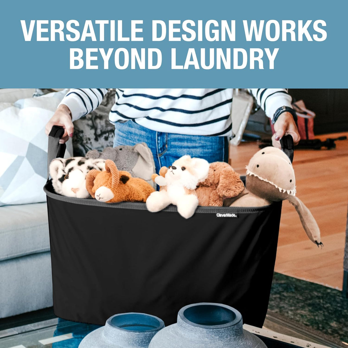 Collapsible Laundry Basket - Midnight Black/Shadow Gray (2PK) | Clear Floor Space Between Laundry Days | Each Basket Holds 55 lb, Stays Upright While Loading, and Folds to 1.25 Inches