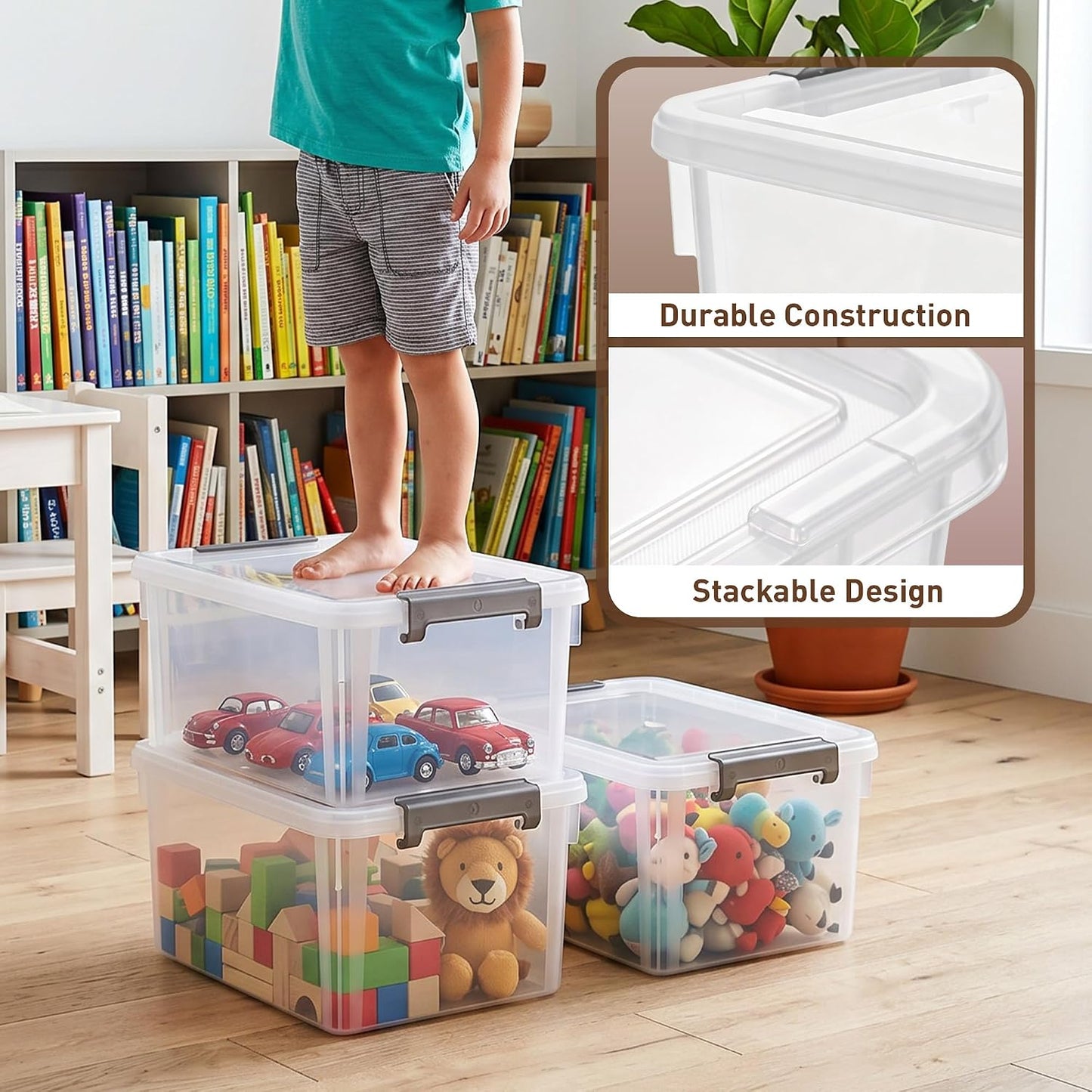 CITYLIFE 6 Packs 17 QT Plastic Storage Bins with Lids Large Stackable Storage Containers for Organizing Clear Storage Box for Garage, Closet, Classroom, Kitchen