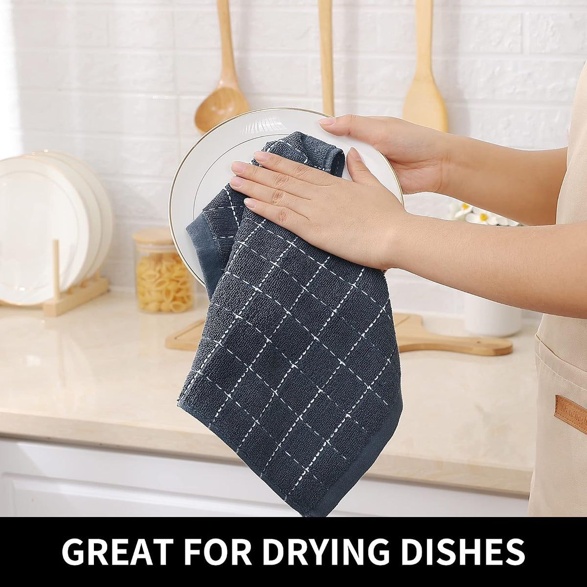 Homaxy 100% Cotton Terry Kitchen Dish Cloths, 12 Pack, Dark Grey