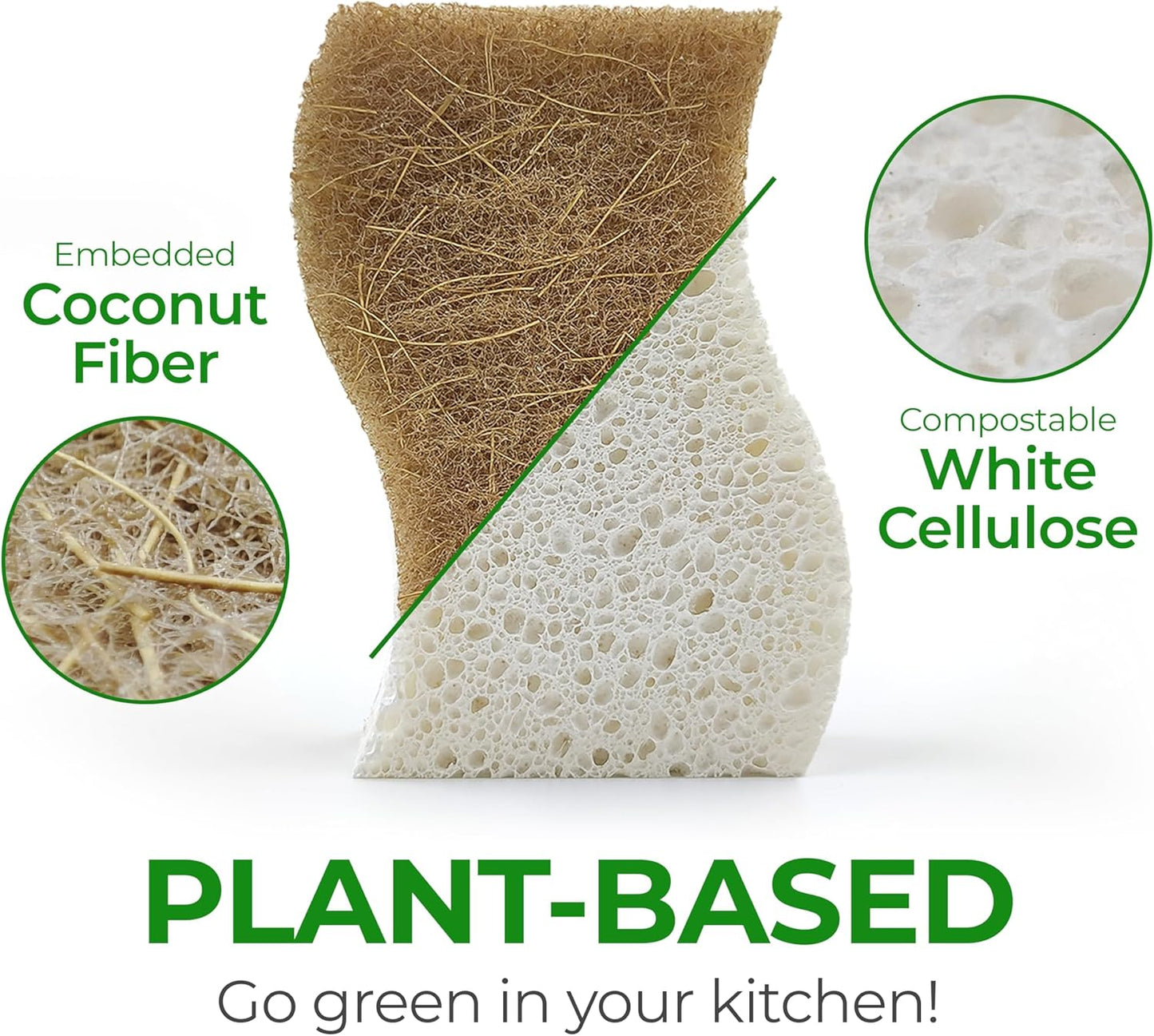 AIRNEX Natural Kitchen Sponges (12 Pack) - Biodegradable Cellulose & Coconut Scrubber Dish Sponges for Kitchen - Eco-Friendly, Non Scratch, Compostable, Non Toxic S-Shaped Natural Sponges for Dishes
