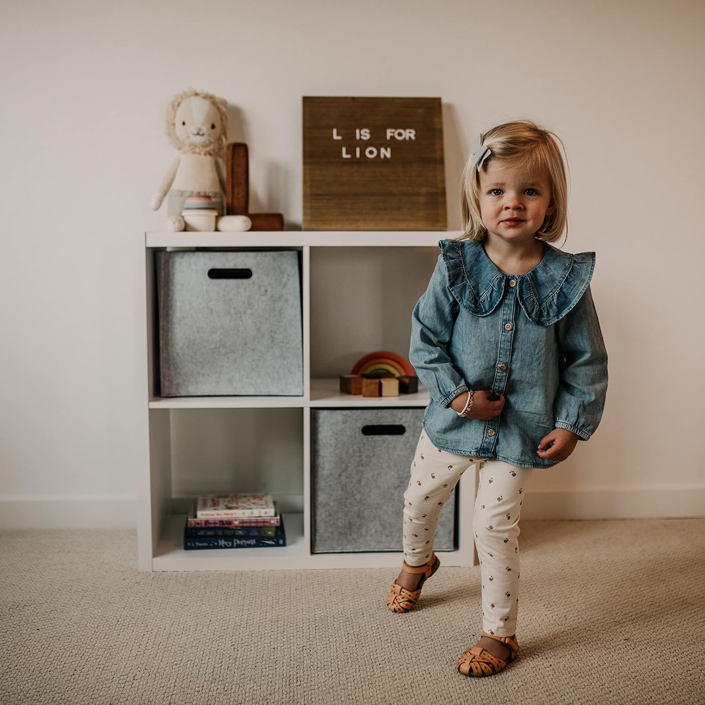 Parker Baby Co. Foldable Felt Storage Cube Bin, 11 Inch Storage Bin - Gray | Collapsible cubby basket stores diapers, toys, blankets & closet essentials. Soft felt fabric, flexible & foldable structure