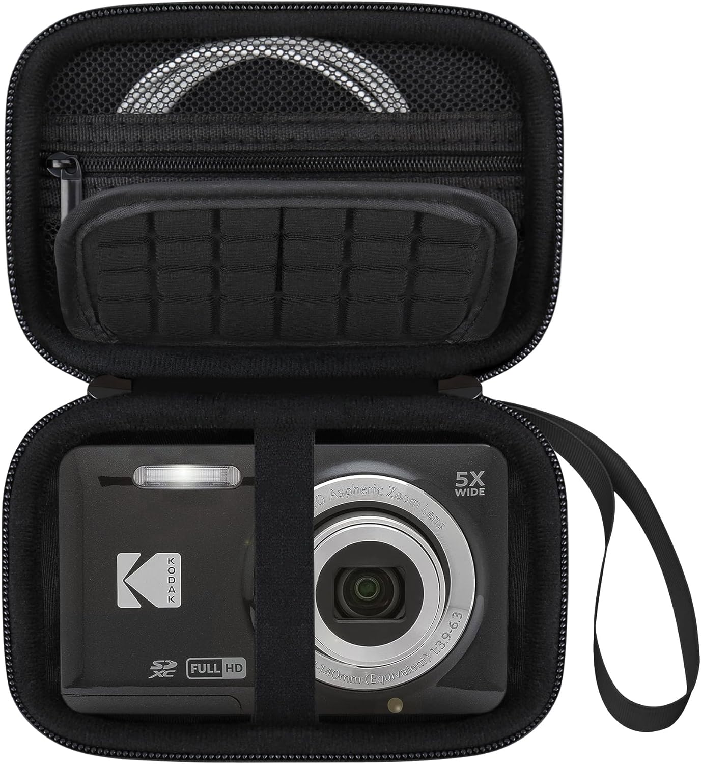 Elonbo Camera Carrying Case for KODAK PIXPRO FZ55 / FZ53 / FZ45 / FZ43 16MP Digital Camera, Vlogging Camera Storage Holder Travel Bag, Mesh Bag Fits Batteries, Cable, Memory Card, Card Reader, Black