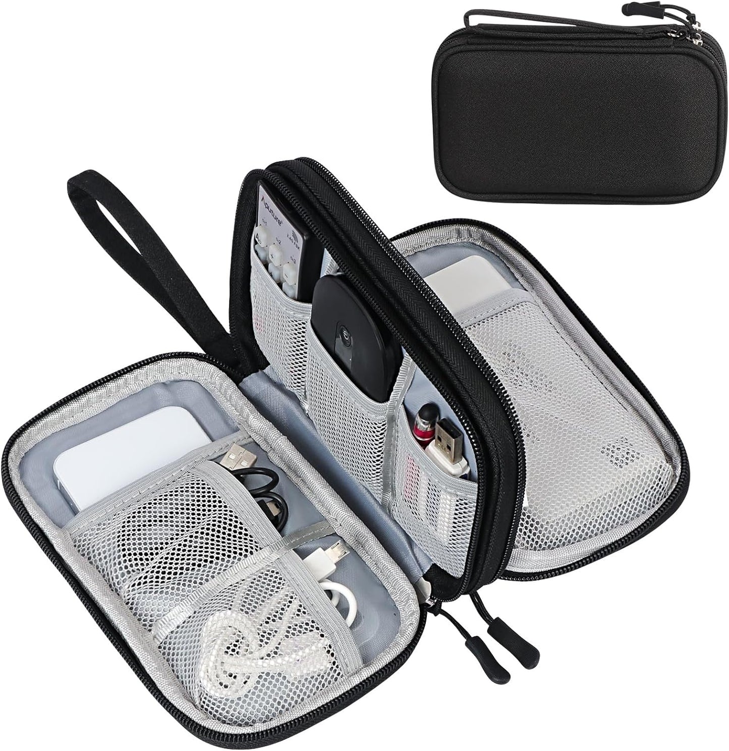 FYY Electronic Organizer, Travel Cable Organizer Bag Pouch Electronic Accessories Carry Case Portable Waterproof Double Layers Storage Bag for Cable, Cord, Charger, Phone, Earphone, Medium, Black