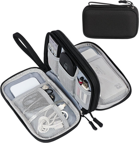 FYY Electronic Organizer, Travel Cable Organizer Bag Pouch Electronic Accessories Carry Case Portable Waterproof Double Layers Storage Bag for Cable, Cord, Charger, Phone, Earphone, Medium, Black