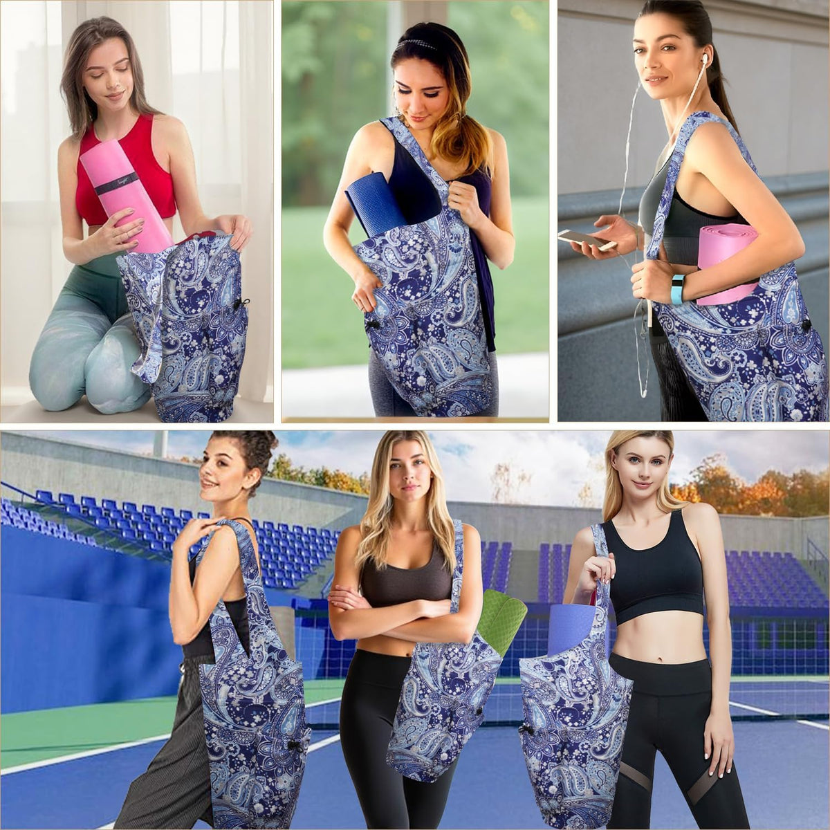 Yoga Mat Bag Carrier for Women Workout Large Waterproof with Zipper Pocket, Keychain and Wide Shoulder Straps
