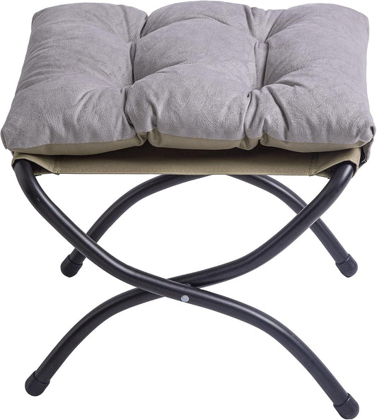 15" Upholstered Folding Foot Rest Stool with Metal Frame Light Grey