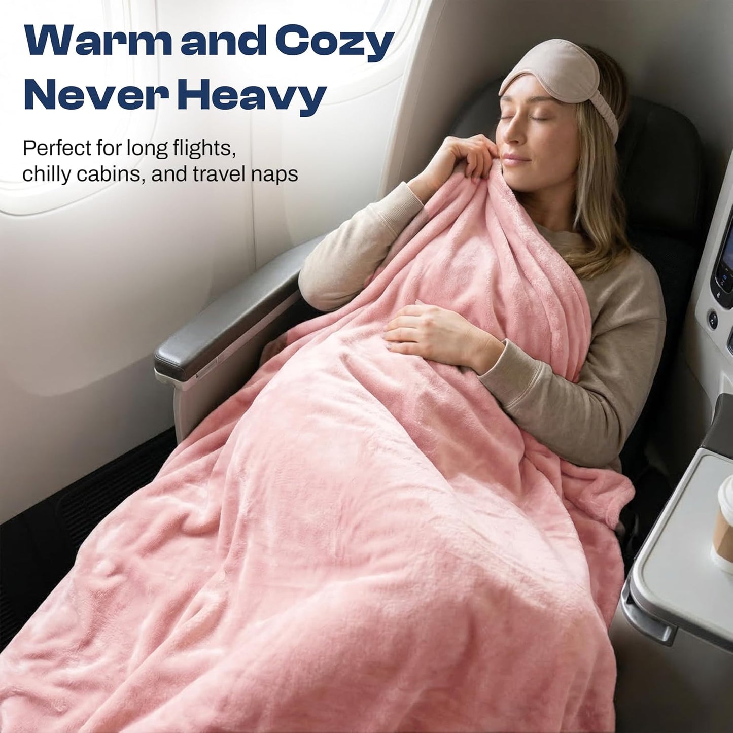 EverSnug Travel Blanket and Pillow - Ultra-Soft, Compact & Lightweight, 65x40 Inches, with Carry Case, Luggage Sleeve & Backpack Clip for Airplane Comfort (Light Pink)