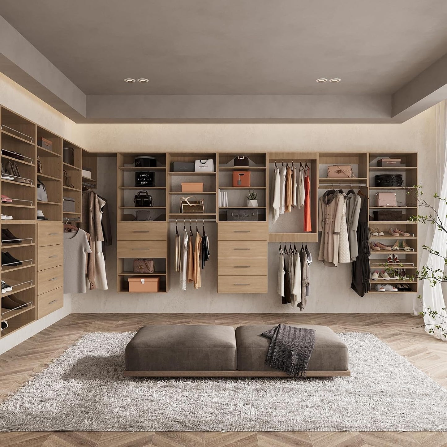 ROOMTEC 25.5" Medium Hanging Closet Unit, Modular Closet System with Hanging Rod, Wardrobe Organizer for Bedroom or Walk-in Closet, Wall Mounted, Customizable Clothes Storage Unit, Wood