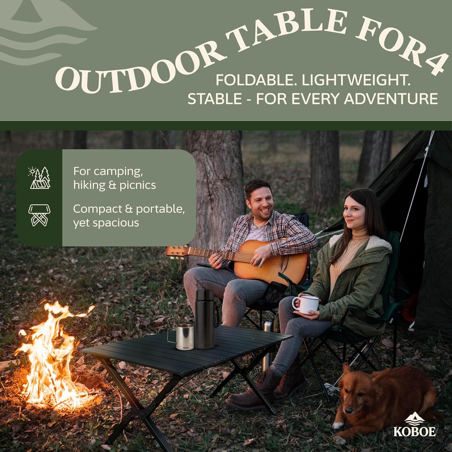 Foldable Camping Table – Heavy-Duty Steel Frame, 60-Second Setup, Portable Outdoor Table with Carry Bag (34.6” x 23.6”)