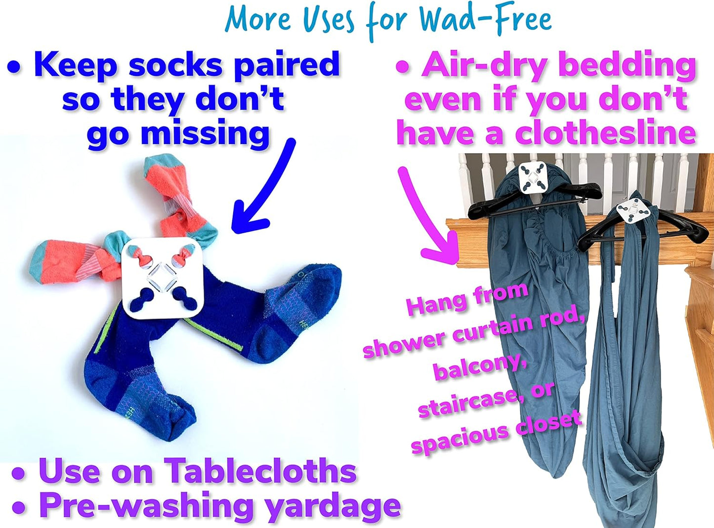 Wad-Free Bed Sheet Detangler Reduces Laundry Tangles - As Seen on Shark Tank, Made in USA