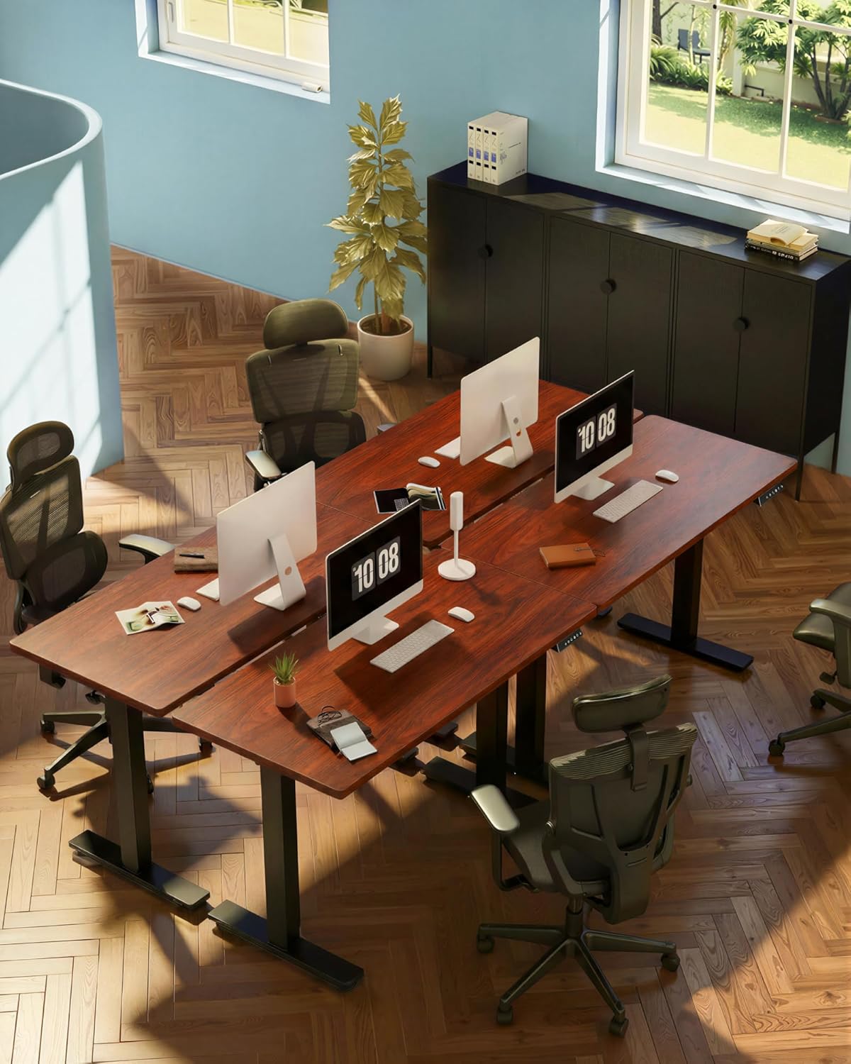 FLEXISPOT EN1 One-Piece Standing Desk, Electric Adjustable with 4 Memory Presets, 176 LBS Capacity, Stable & Quiet, Seamless Desktop for Home Office & Dual Monitors, 48"x24" Mahogany