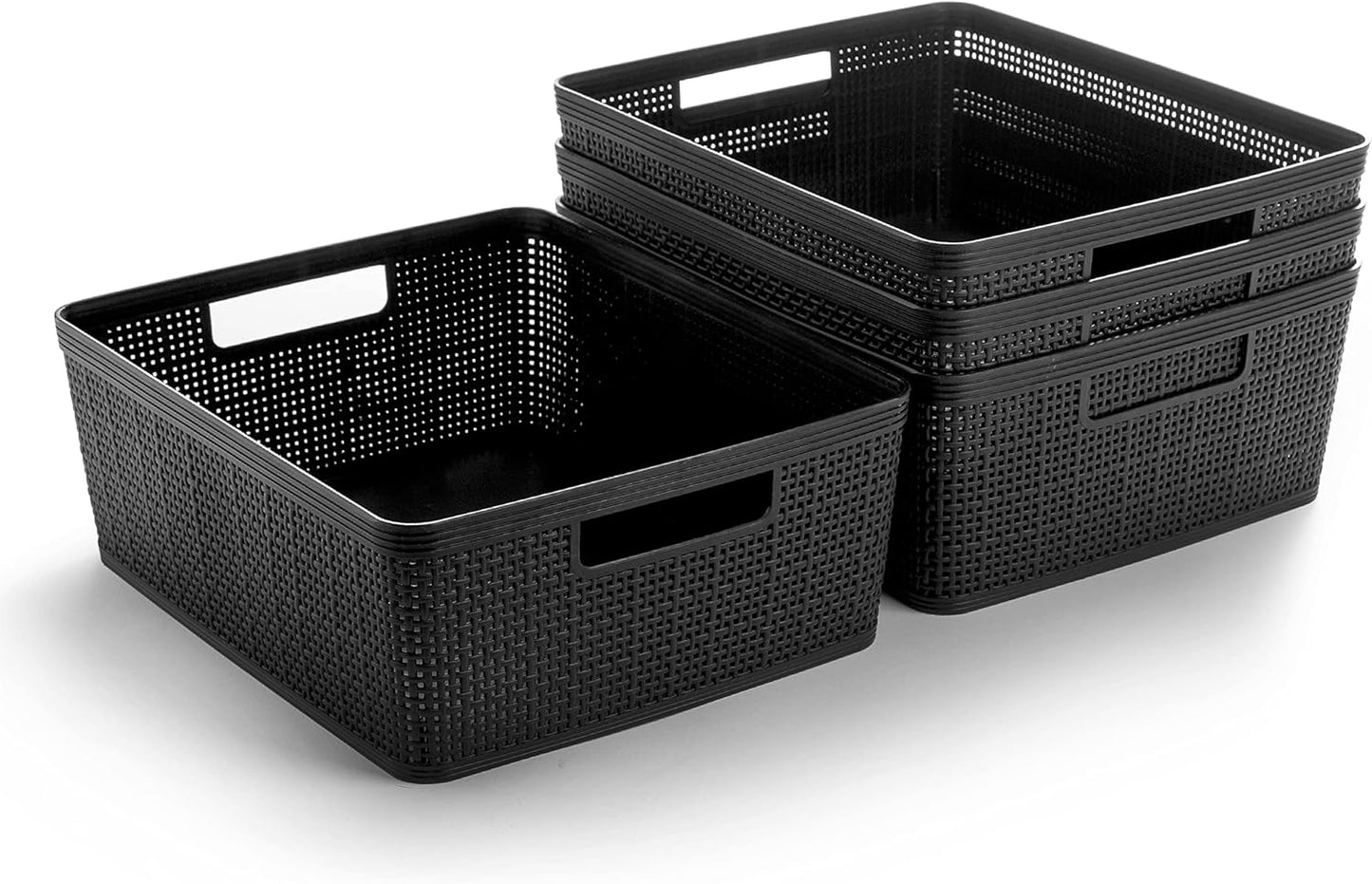 BINO | Woven Plastic Basket | XS (Black), 5-Pack | THE JUTE COLLECTION | Home Organization, Space - Saving Storage, Stylish Design | Jute Basket | Plastic Storage Basket