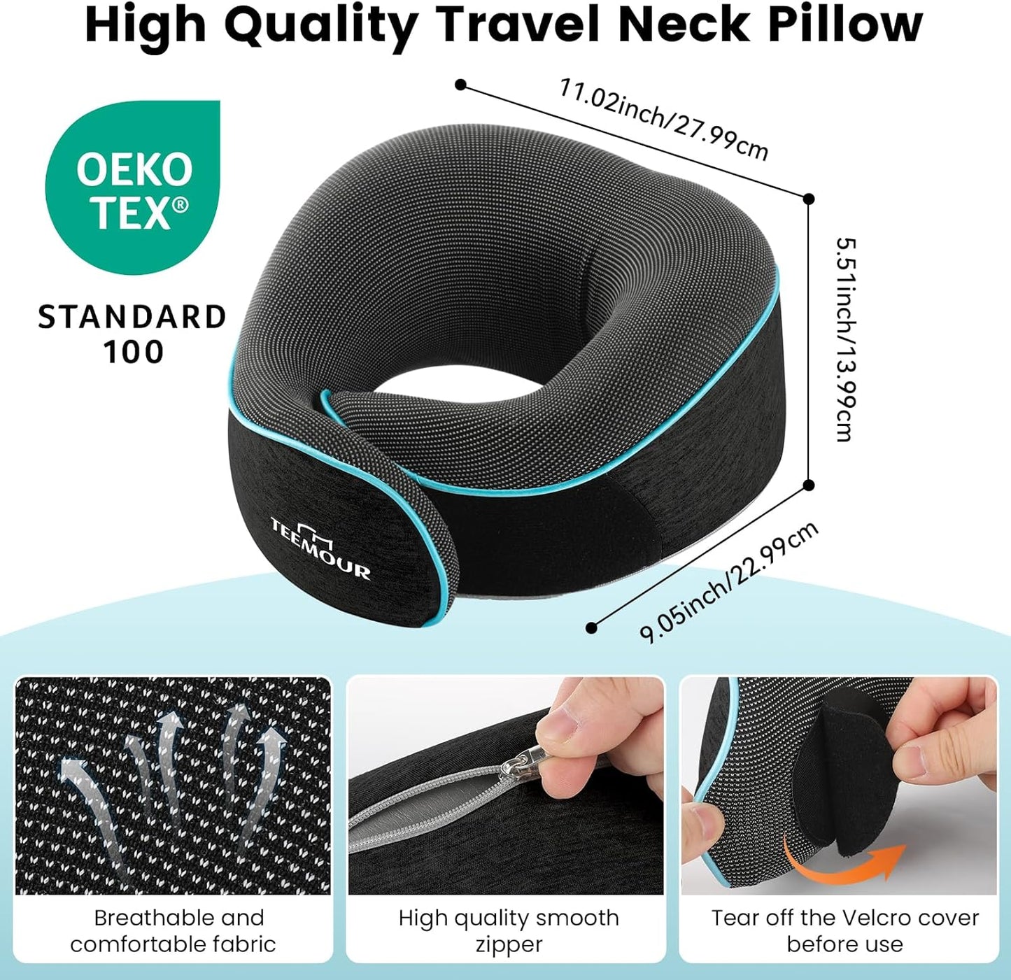 Travel Neck Pillow for Airplane -Memory Foam Travel Pillow for Long Flights/Car Sleep 360° Support Airplane Pillow, With Eye Mask & Earplugs, Portable Carry Bag | Airplane Accessories Washable Cover