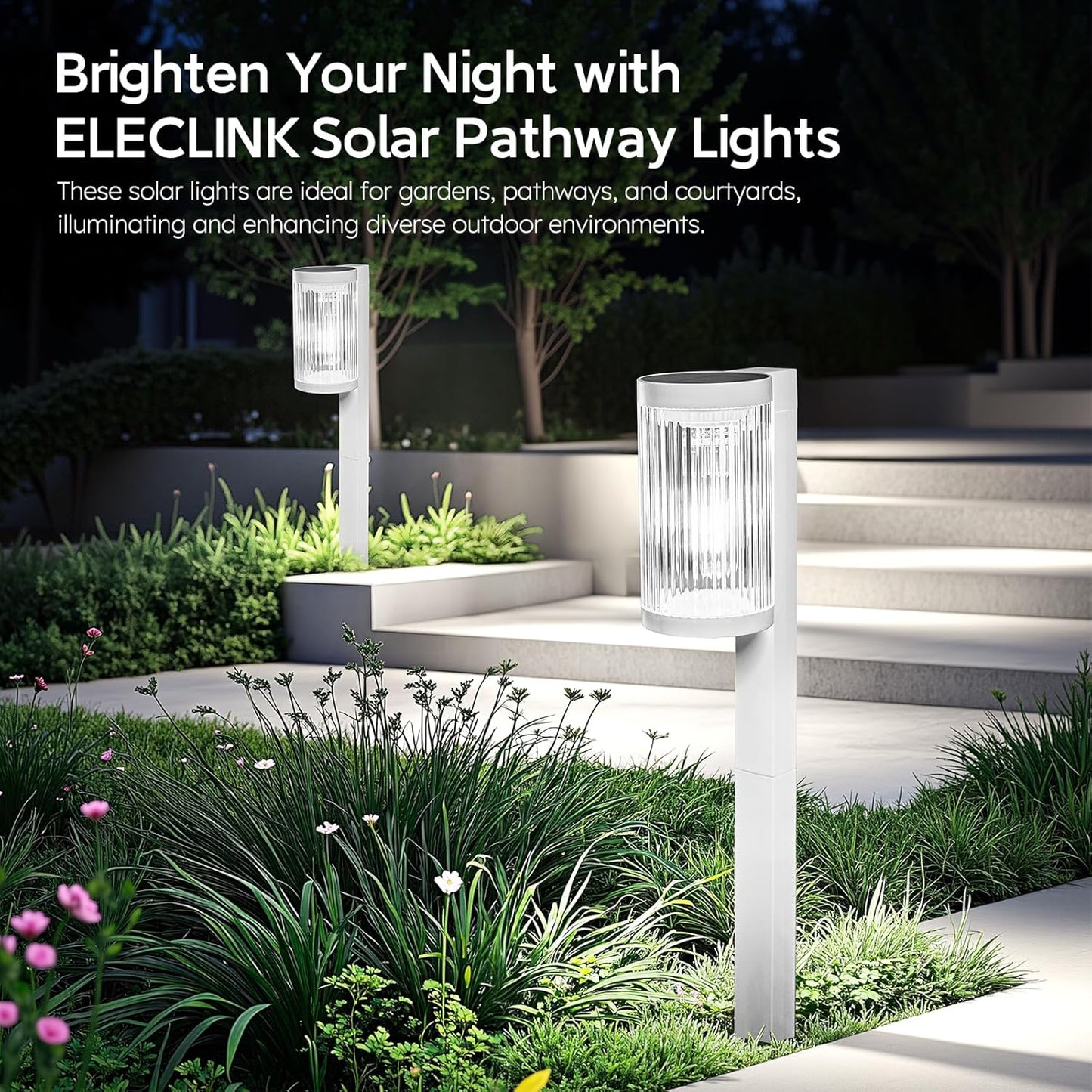 ELECLINK Solar Pathway Lights Outdoor, 6 Pack Upgraded Outdoor Solar Lights for Outside Super Bright Up to 12Hrs, IP65 Waterproof Solar Garden Lights for Yard Walkway Path Driveway Sidewalk