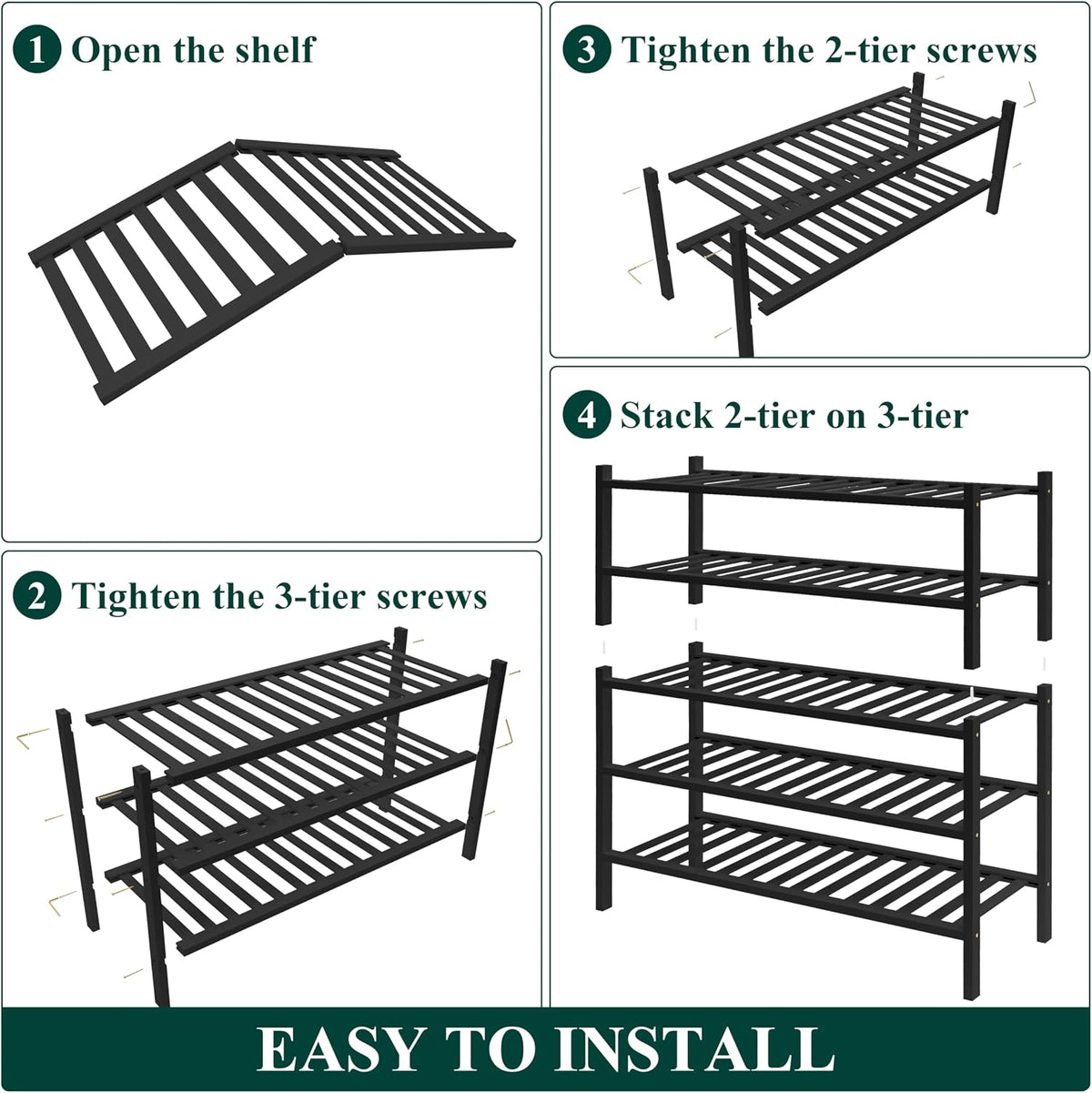 Smiry Bamboo Shoe Rack for Closet, 5 Tier - 26.77" Wide, Black