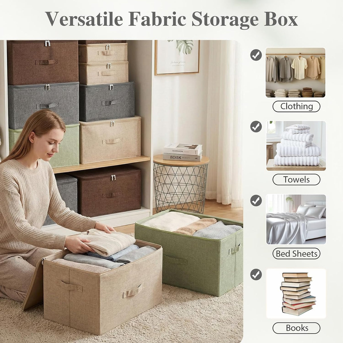 ANMINY Fabric Storage Bins with Zipper Lids, 20"x15"x12", Gray, 2 PCS
