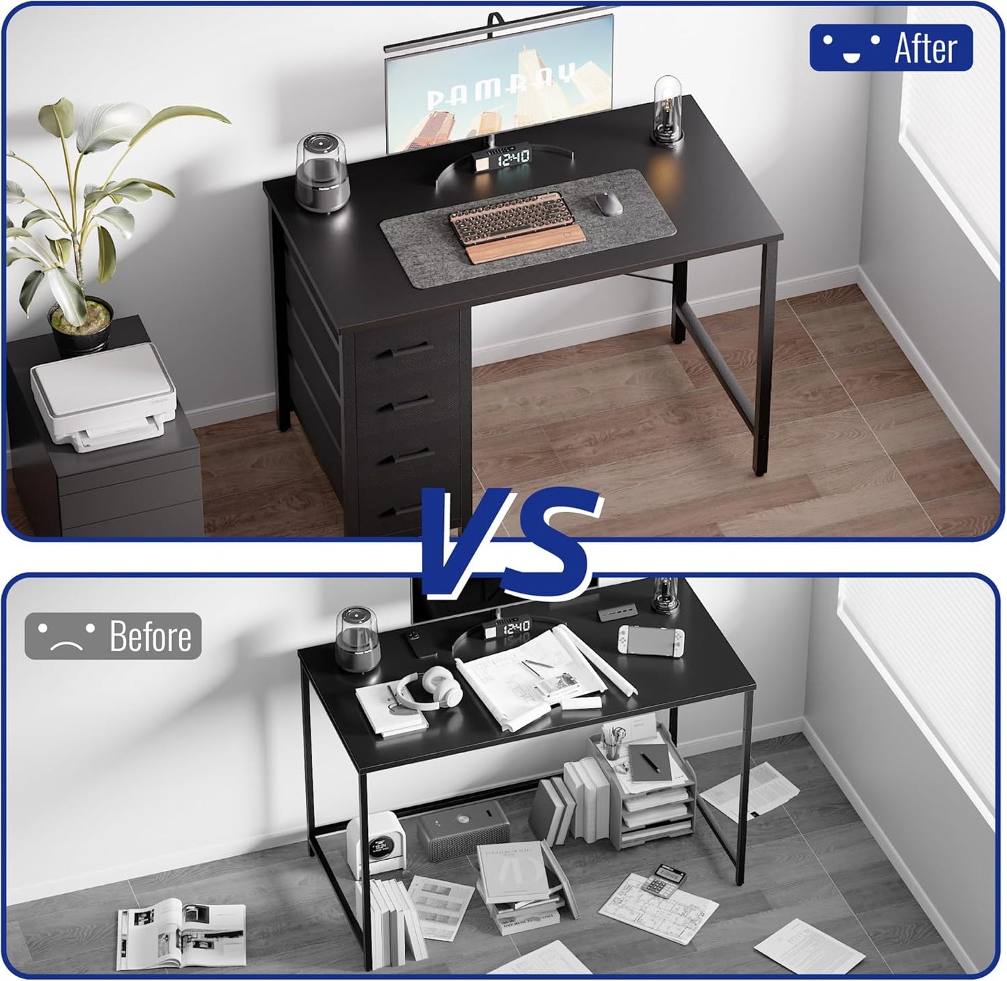 Pamray 32 Inch Computer Desk with 4 Drawers Small Office Desk for Home Bedroom Study Writing Simple Modern Computer Table Black
