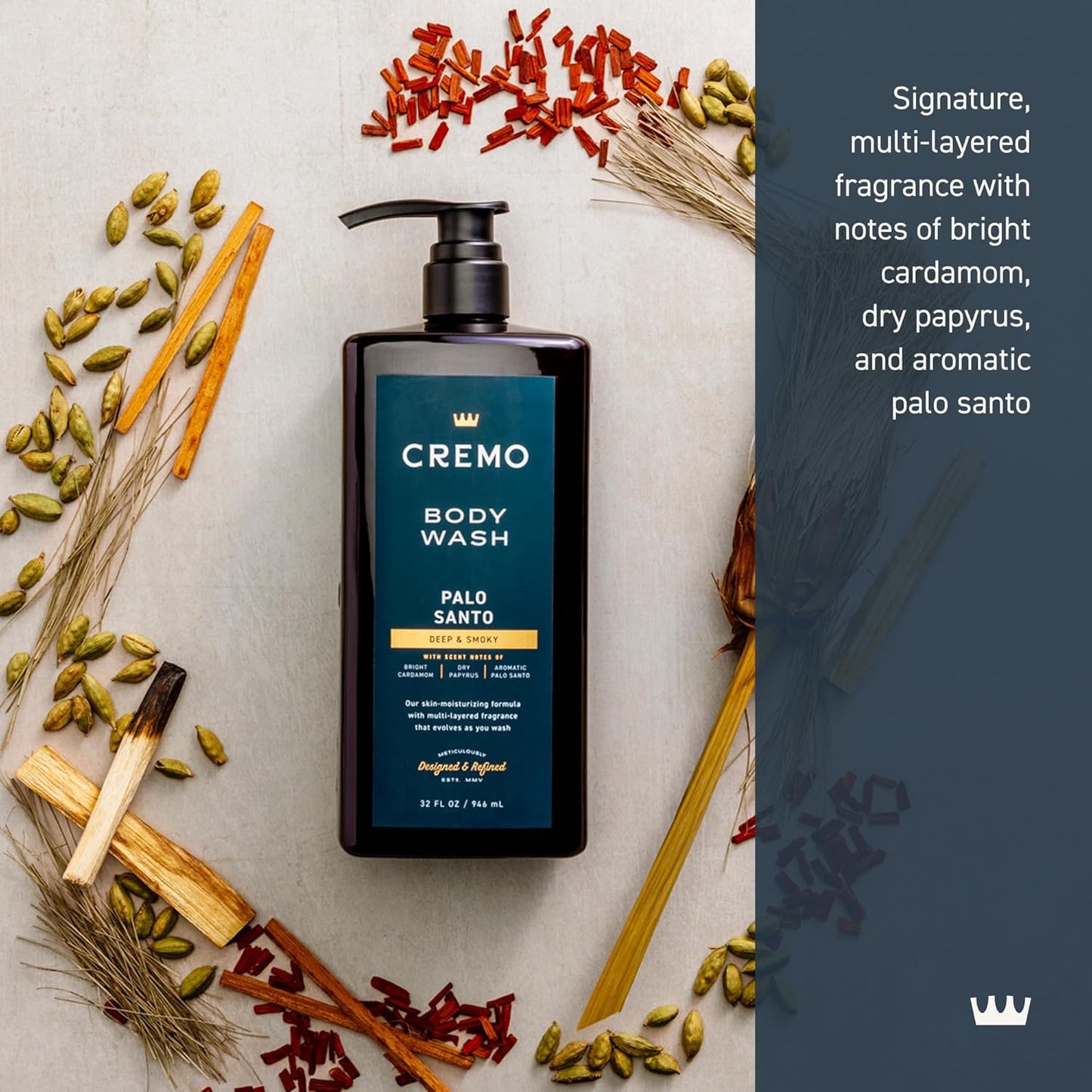 Cremo Rich-Lathering Palo Santo Body Wash for Men, 32 Fl Oz