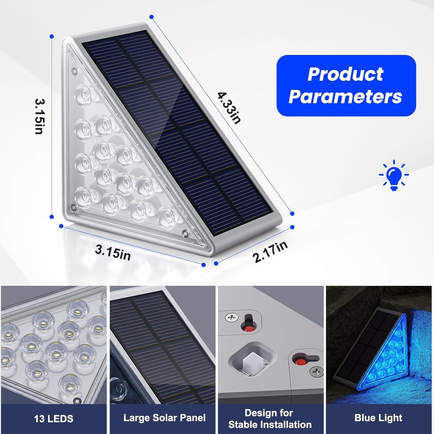 NIORSUN Solar Step Lights,6 Pack Blue LED Outdoor Step Lights, Stair Lights Outdoor for Patio, Fence, Yard, Walkway, Solar Powered Auto On/Off, IP67 Waterproof, Easy Install