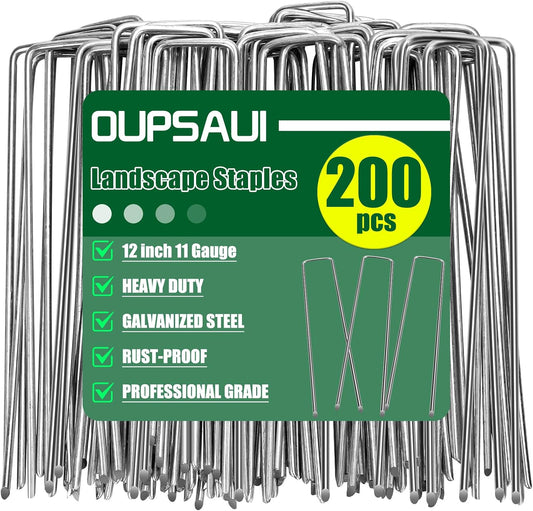 12 Inch Galvanized Landscape Staples Stakes, 25/50/100/200pcs Garden Metal Stakes for Weed Barrier Fabric, Fence Stakes, Tent Stakes, Christmas Decorations (200pcs)