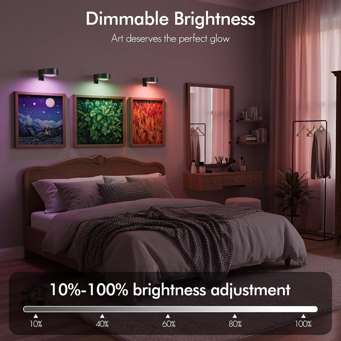 3Pack Picture Lights for Wall, RGB Color Changing Led Art Display Light with Rechargeable Battery Operated, Magnetic Painting Light with Remote Control, Wireless Home Wall Decorative Lighting, Black