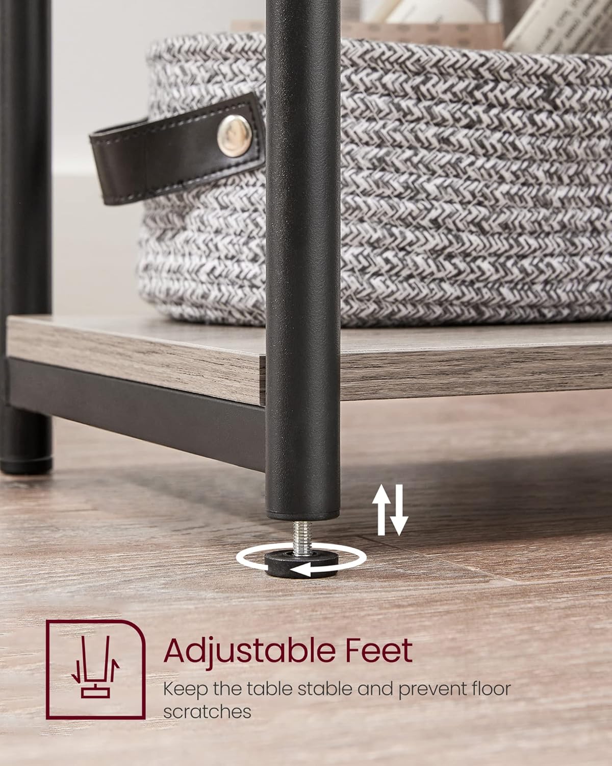 VASAGLE BARNET Collection - Side Table, Small End Table for Living Room, Modern Tall Nightstand, Bedroom, Office, Bathroom, Steel Frame, Heather Greige and Ink Black ULET273B02