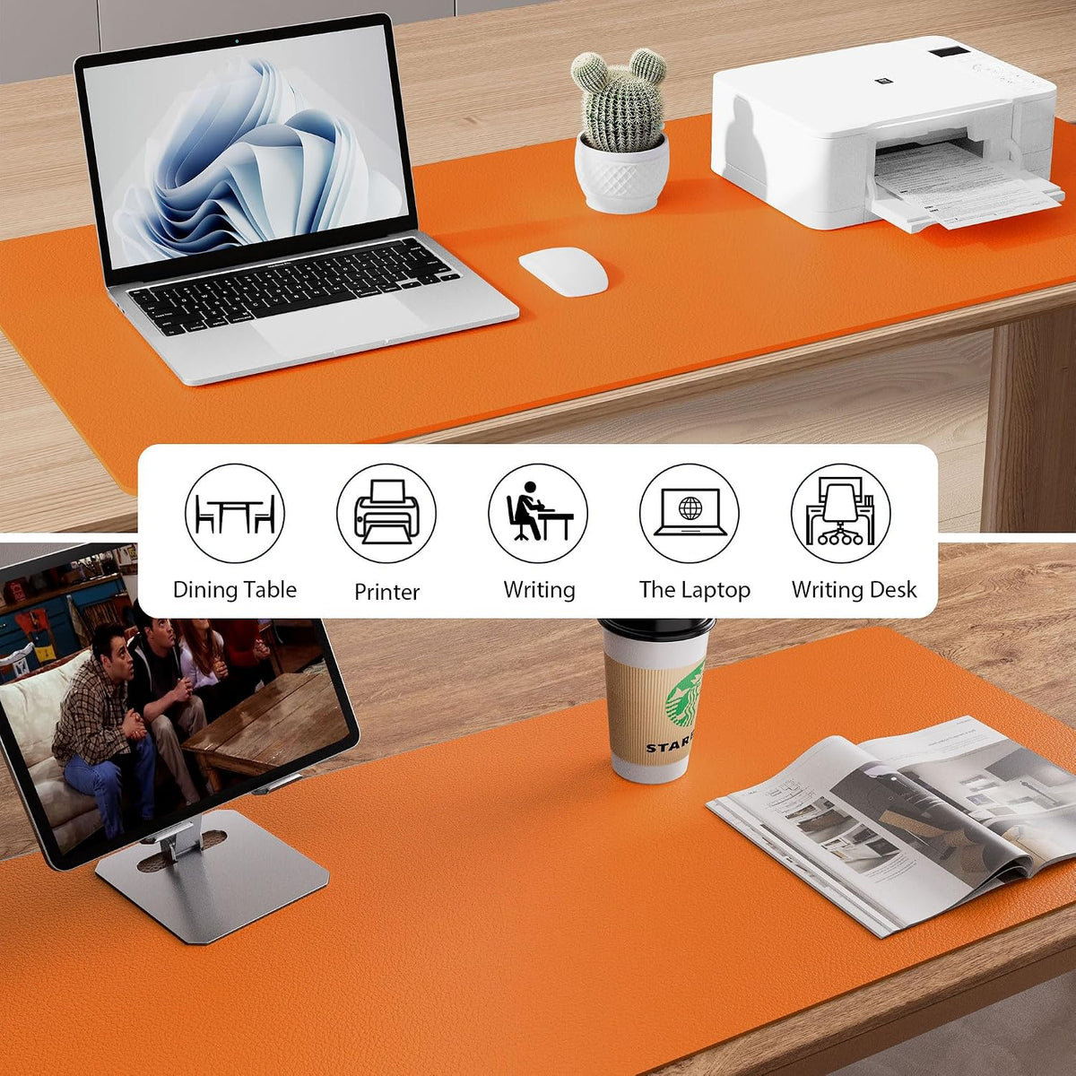 Aothia Leather Desk Pad Protector, Mouse Pad, Office Desk Mat, Non-Slip PU Leather Desk Blotter, Laptop Desk Pad, Waterproof Desk Writing Pad for Office and Home (31.5" x 15.7",Hermes Orange)