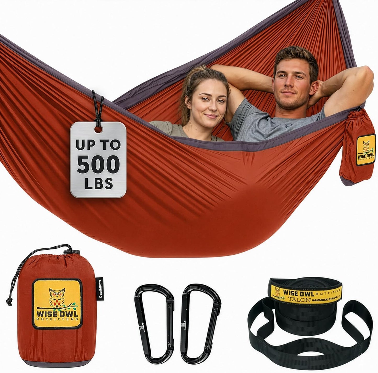 Wise Owl Outfitters Camping Hammock – up to 500lbs Portable Hammock with Tree Straps - Travel, Backpacking, Hiking, Outdoors Camping Gear - Single or Double