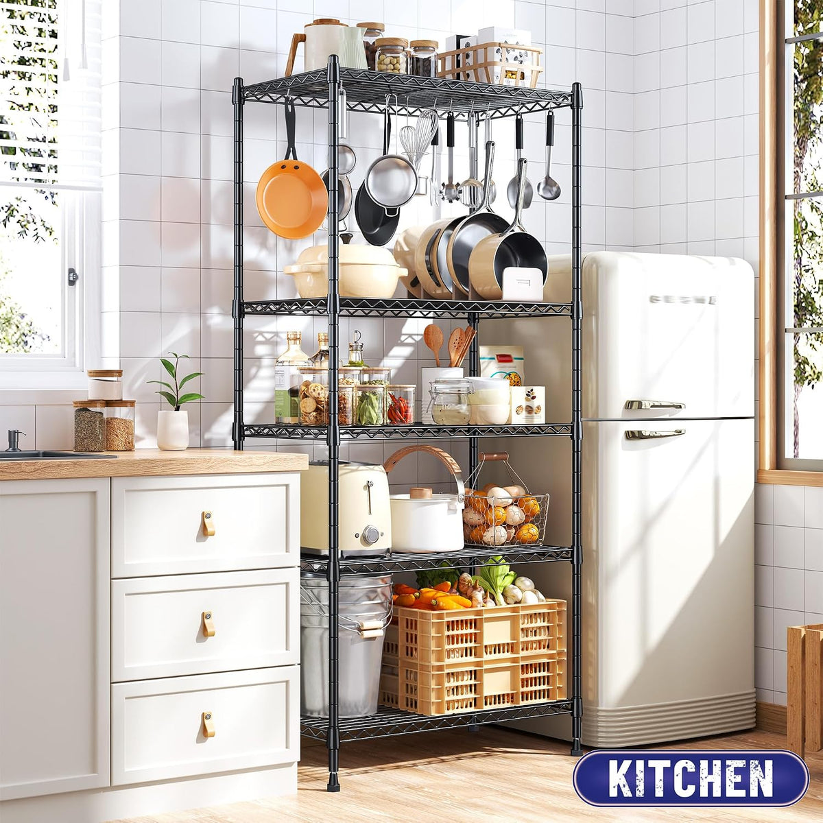Romorgniz 5 Tier Wire Shelving Unit, 13.6"D x 21.5"W x 59.4"H, Pantry, 2PCS