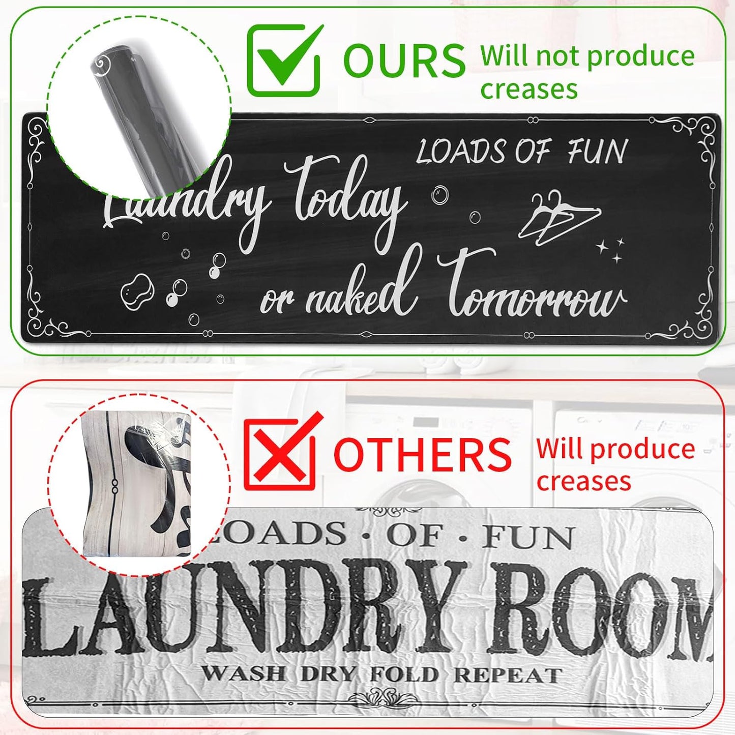 XLHOMO Laundry Room Rug Runner, 17"x60" Non Slip Nappa Leather Laundry Rugs, Black Farmhouse Washable Floor Laundry Mats for Laundry Room, Kitchen, Washroom, Bathroom, Mudroom, Hallway Entryway Decor