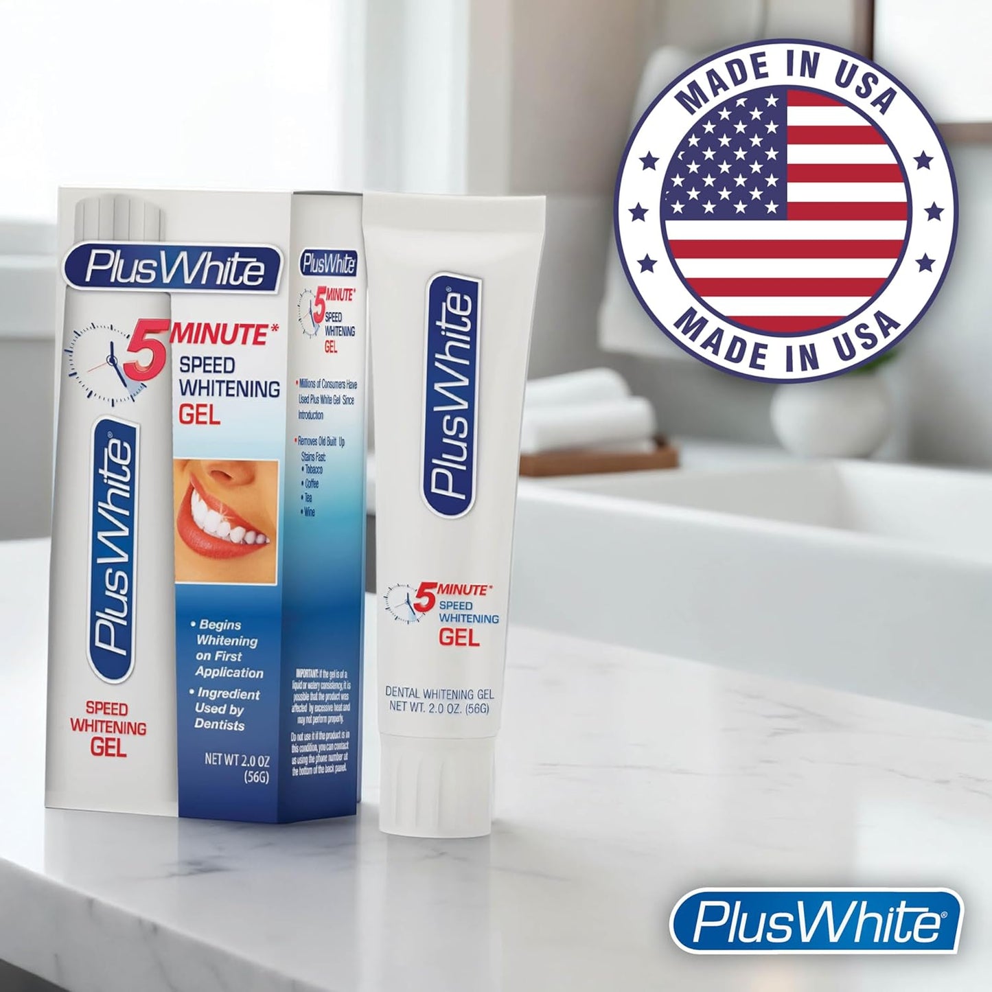 Plus White Speed Whitening Gel - Works in 5 Minutes - Professional Teeth Whitening w/Dentist Approved Ingredient (2 oz)