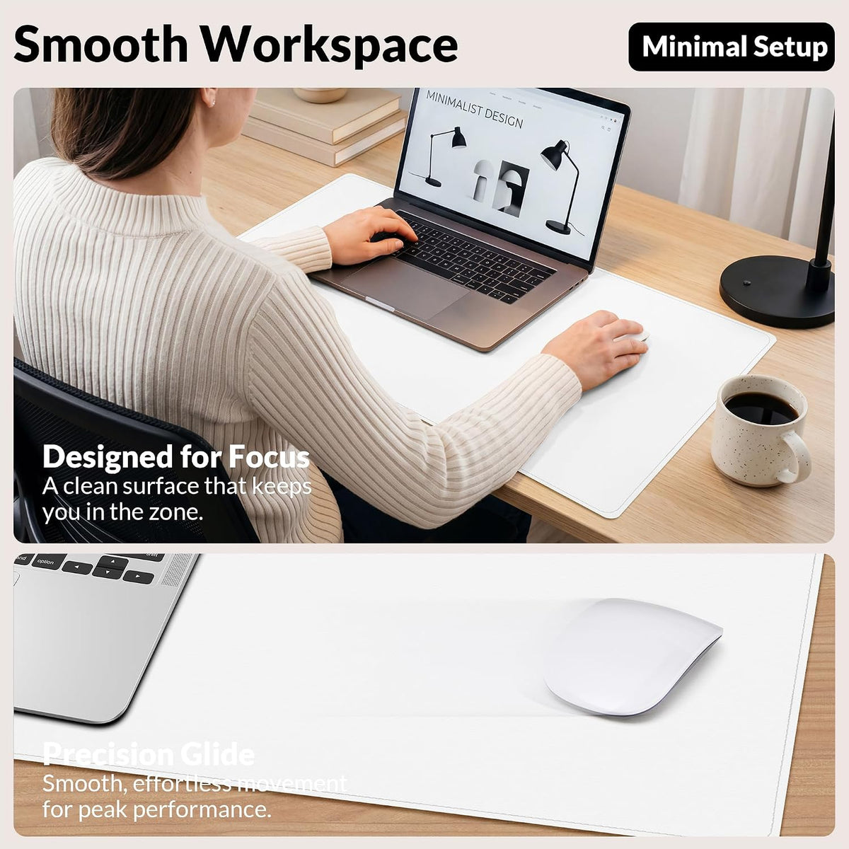 AFIING Cork Desk Mat, White, 31.5" x 17",Desk pad Protector