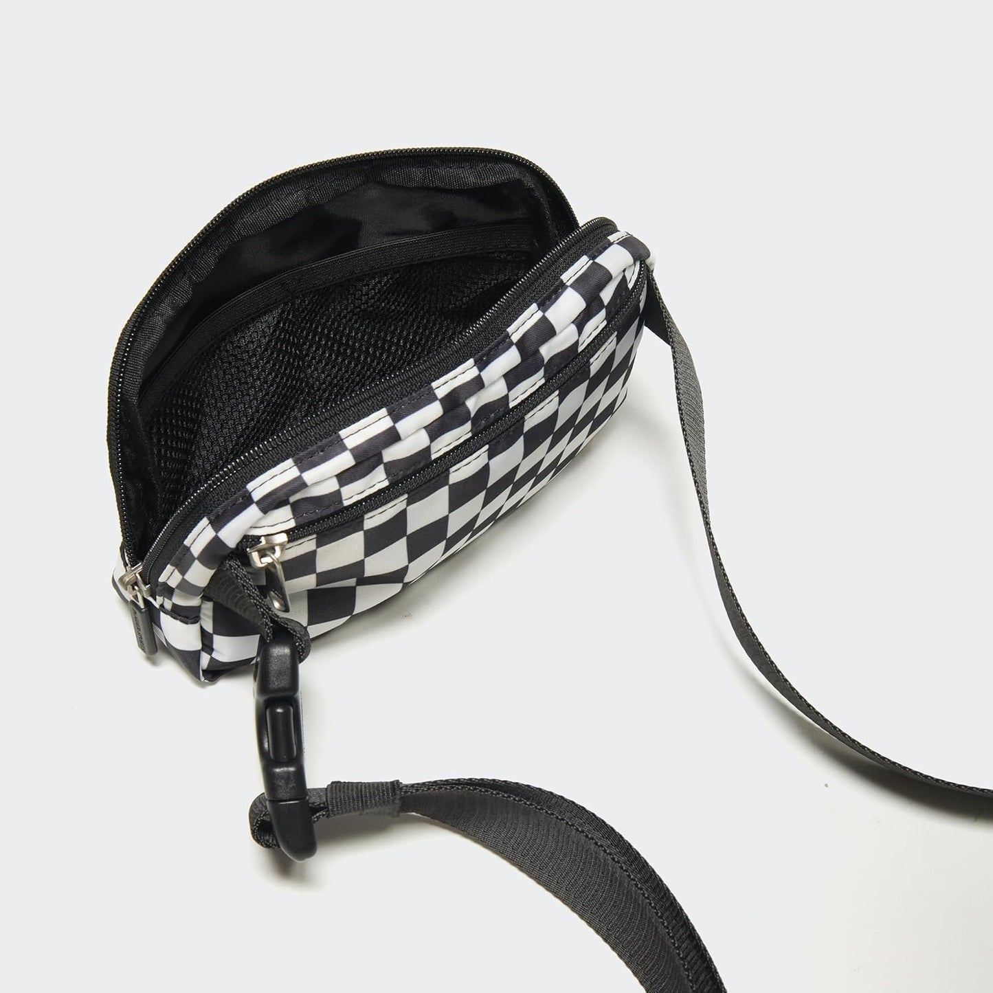 Pander Two Way Zipper Fanny Pack Nylon Everywhere Belt Bag for Women, Water Repellent Waist Packs, Crossbody Bags with Adjustable Strap (Checkered Black)