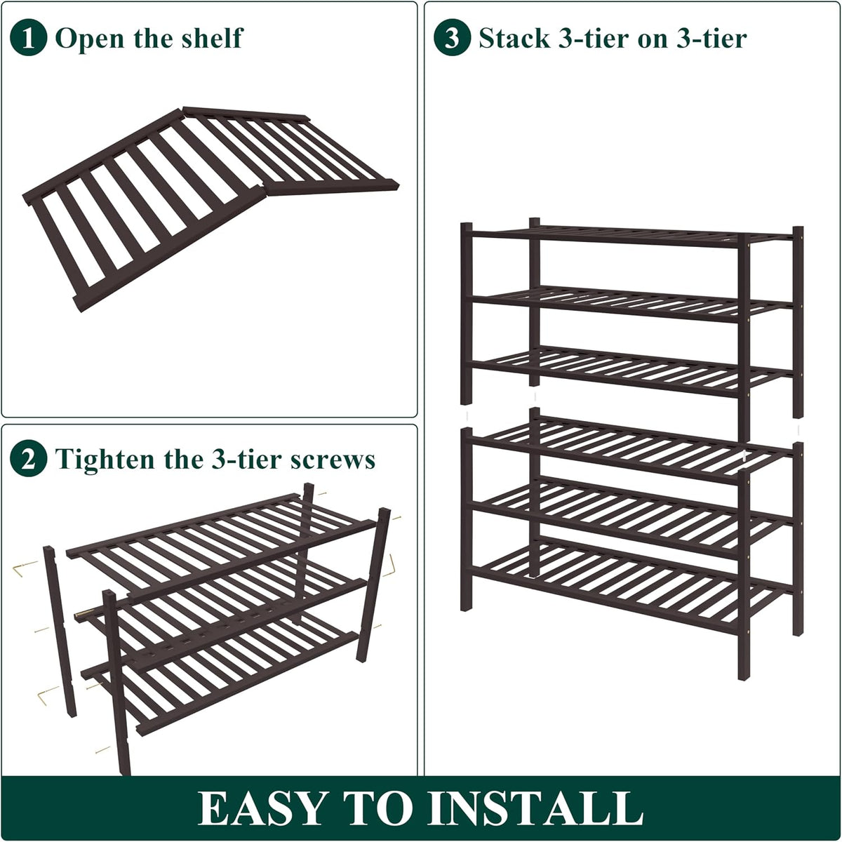 Smiry Bamboo Shoe Rack for Closet, 6 Tier - 26.77" Wide, Brown