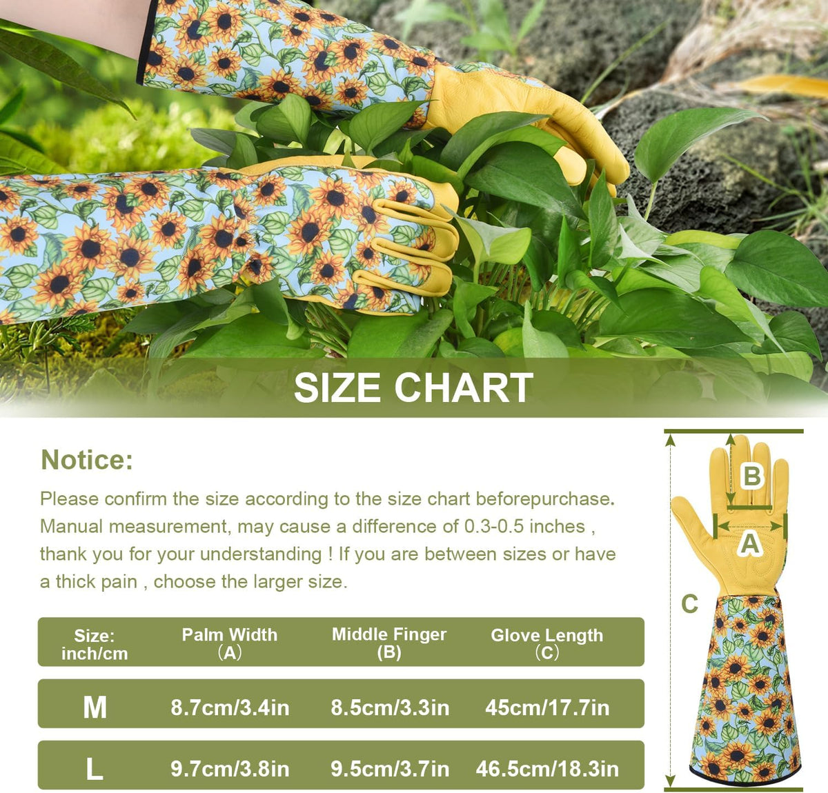 WOHEER Long Gardening Gloves for Women Thorn Proof,Rose Pruning Cowhide Leather Garden Glove for Cactus, Rose and Blackberry