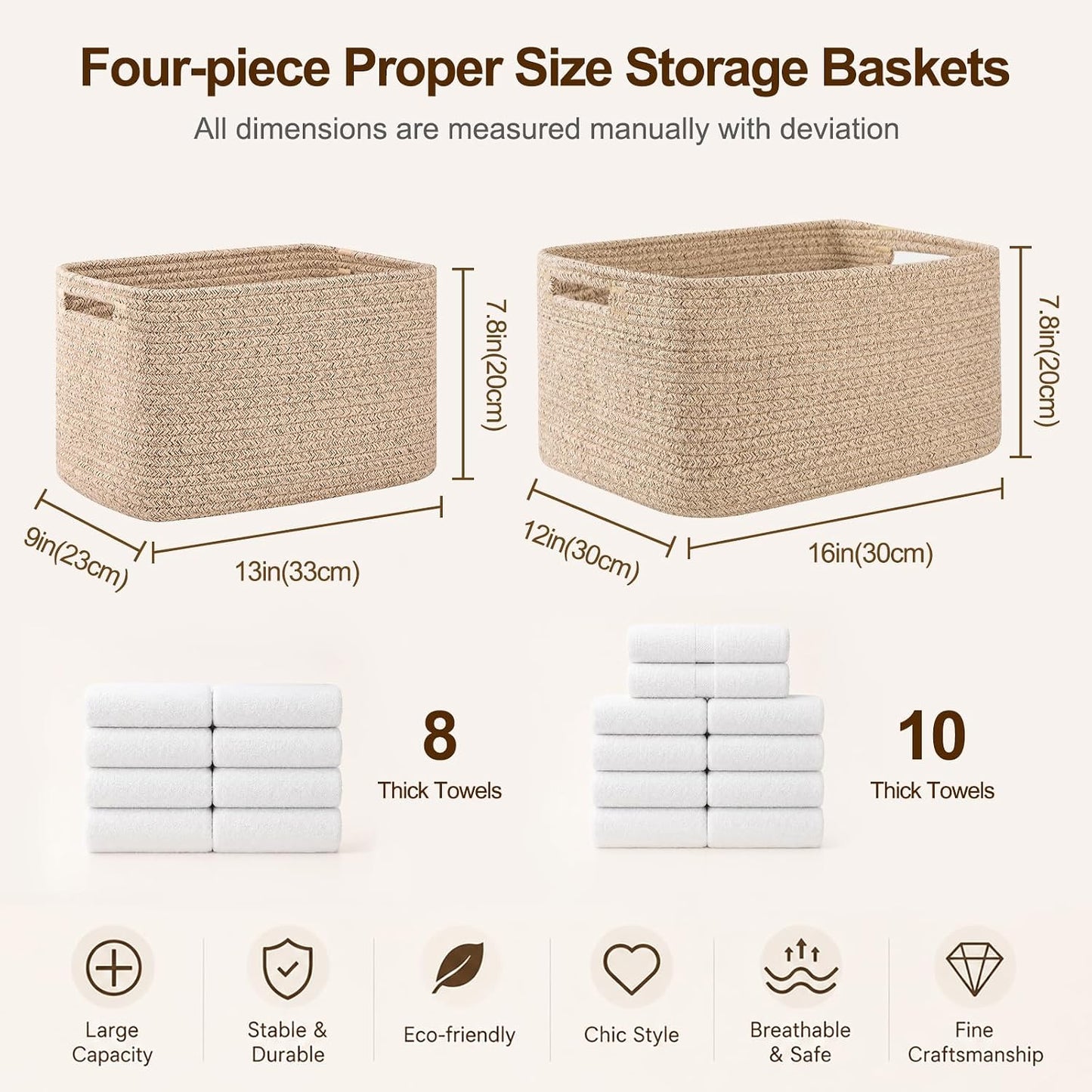 OIAHOMY 4 Pack Storage Baskets for Organizing 15L Cube Storage Bins Blue