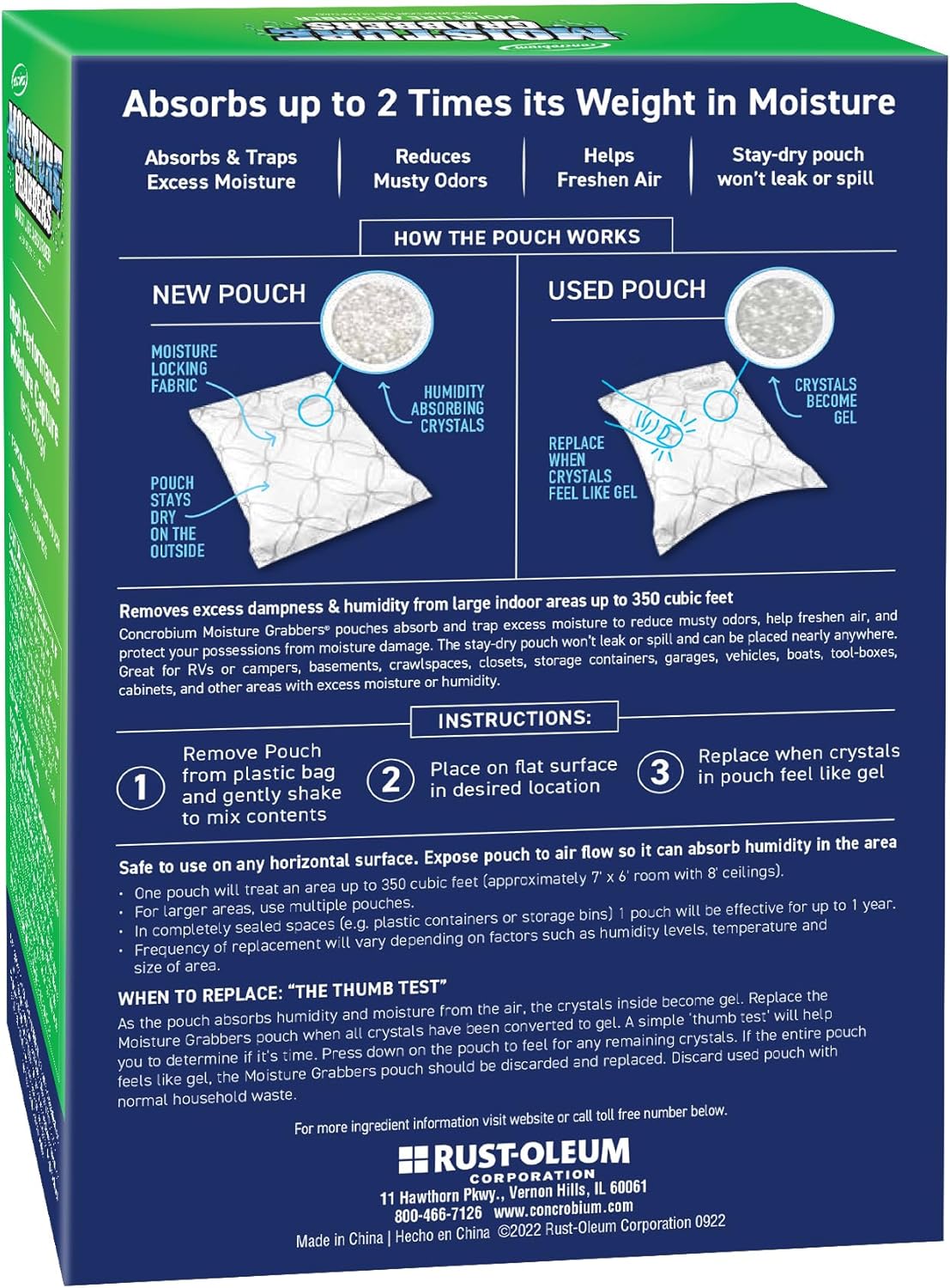 Concrobium Moisture Grabbers Pouch, 27.6 oz, Moisture Absorber for Closets, Basements and Bathrooms, Helps Reduce Dampness and Musty Odors, Compact Moisture Control Design
