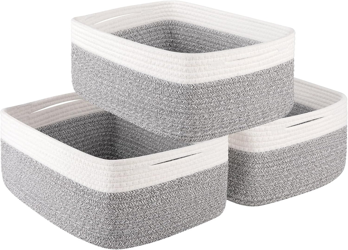 OIASKET Storage Baskets for Organizing 3 Pack, Woven Baskets for Shelves, | Closet Organizer Bins with Handle, Empty Gift Basket, Toy Storage for Toys, Blankets, Towels, Clothes, Books, 15"x11.42"x6.7"