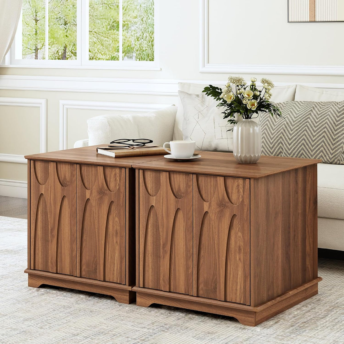 Bifins 24inch Large Square End Table with Storage, Walnut