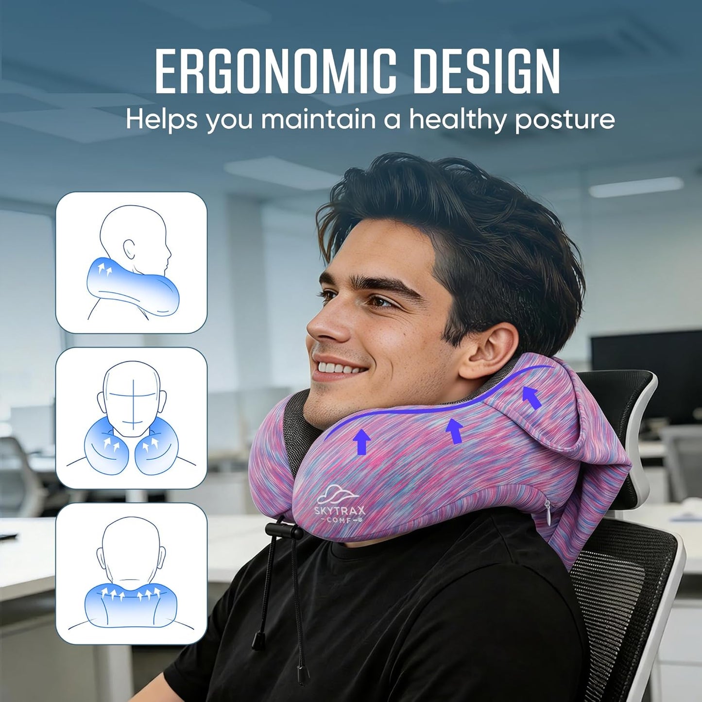 Travel Pillow with Extra Large Hood for Airplane Long Flights Privacy and Comfort Memory Foam with Skin-Friendly Cover for Road Trip Head&Neck Support for Plane Office Cars Sleeping & Rest(Colorful)