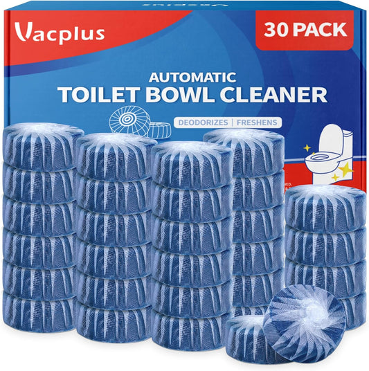 Vacplus Toilet Cleaner Tablets 30 Pack, Automatic Bowl & Tank Cleaner, Septic Safe, Powerful Cleaning, Prevent Stains & Deodorize