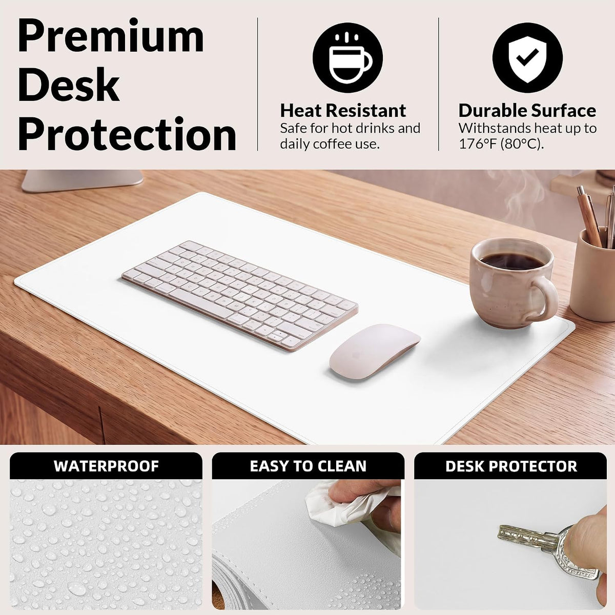 AFIING Cork Desk Mat, White, 31.5" x 17",Desk pad Protector