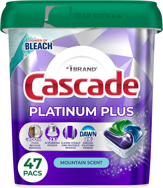 Cascade Platinum Plus Dishwasher Pods, Dishwasher Detergent, Dish Detergent Soap, Mountain, 47 Count