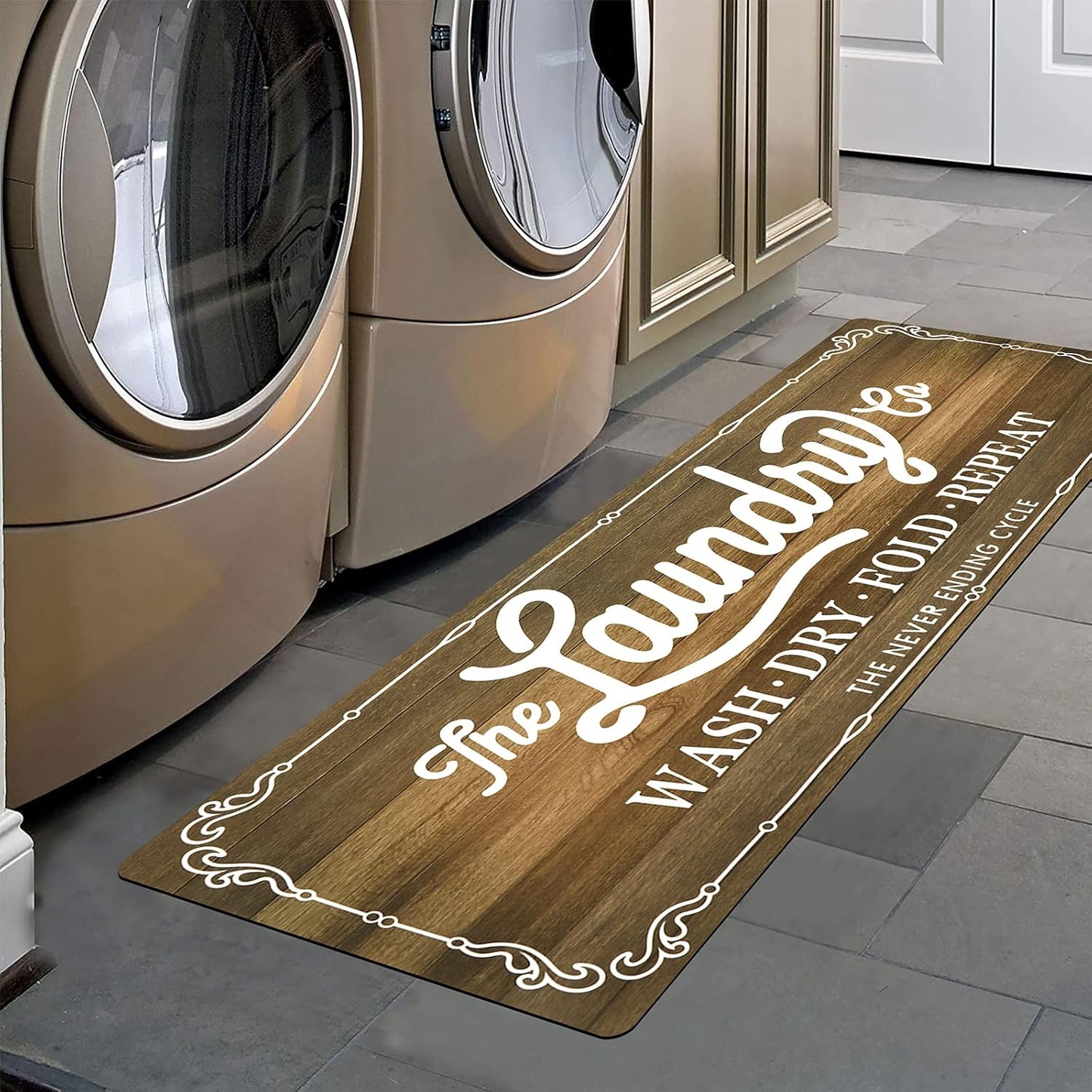 Pauwer Laundry Room Rug Runner 20"x48" Waterproof Rubber Laundry Mat Non Slip Kitchen Mats for Floor Washable Floor Mat Runner Rug for Farmhouse Mudroom Washroom Bathroom Decor