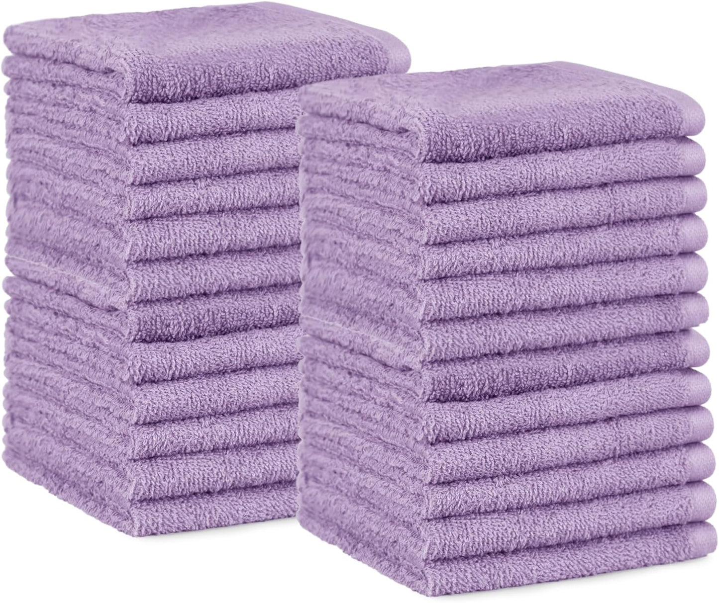 Amazon Basics Highly Absorbent, Fast Drying 100% Cotton Washcloths for Bathroom, Machine Washable, 12 x 12 inches, Lavender, 24-Pack