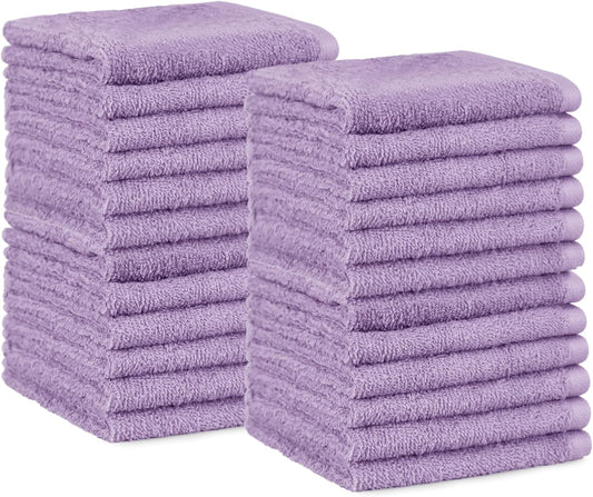 Amazon Basics Highly Absorbent, Fast Drying 100% Cotton Washcloths for Bathroom, Machine Washable, 12 x 12 inches, Lavender, 24-Pack