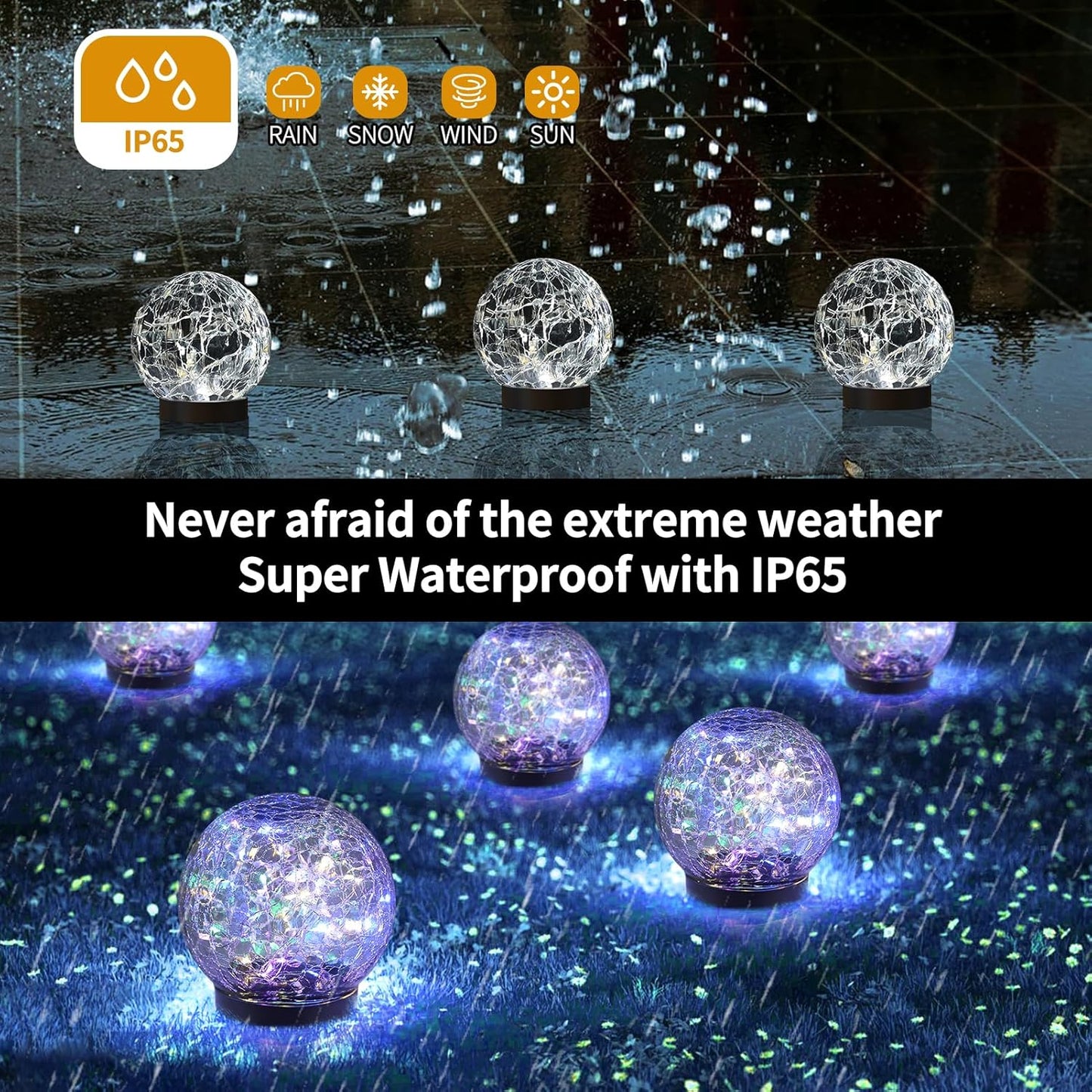 JKIMK Solar Globe Lights Outdoor Waterproof-Solar Balls for Garden-Cracked Glass Ball Lights Outdoor-Solar Orbs for Outside-Decorations for Patio and Yard Lawn Backyard Decor