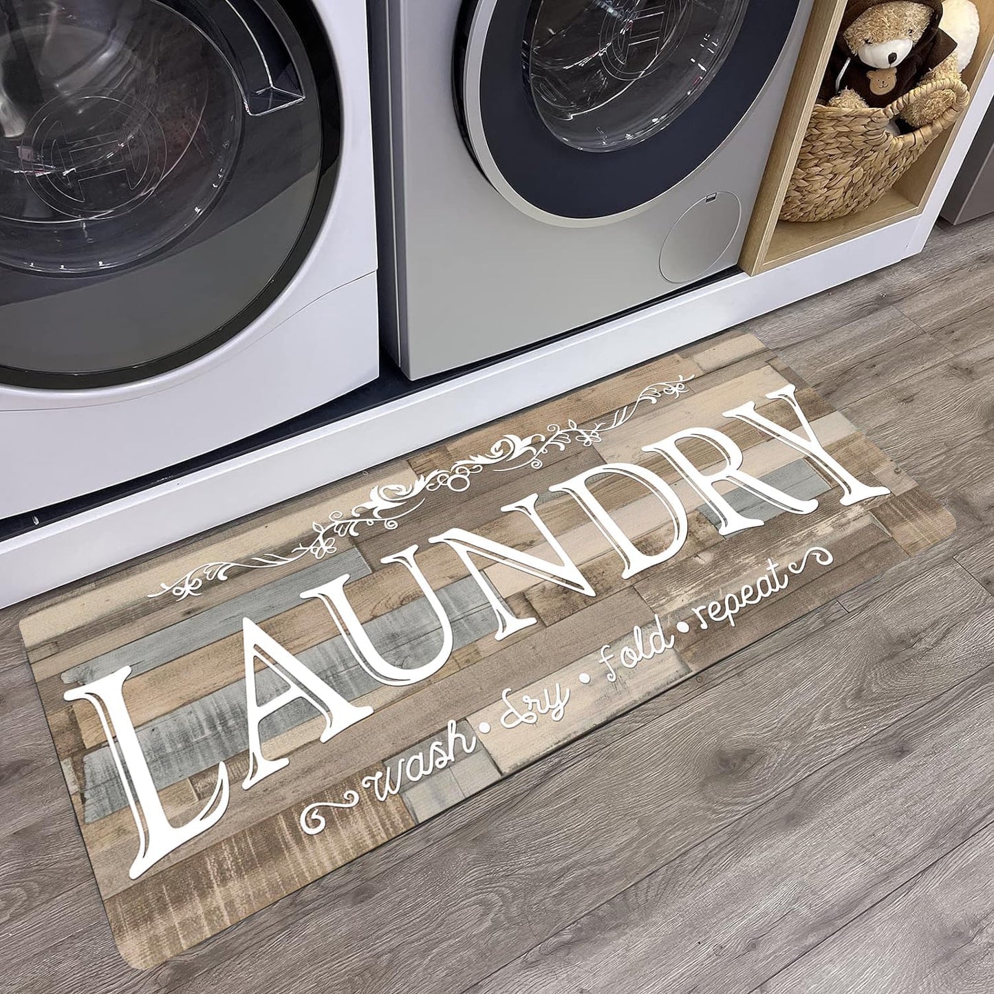 Laundry Room Rug Runner 20"X47" Grey Wood Non Slip Laundry Rugs and Mats for Laundry Room Decor Washable Runner Rugs for Farmhouse Kitchen Floor Bathroom Entryway Area Rugs