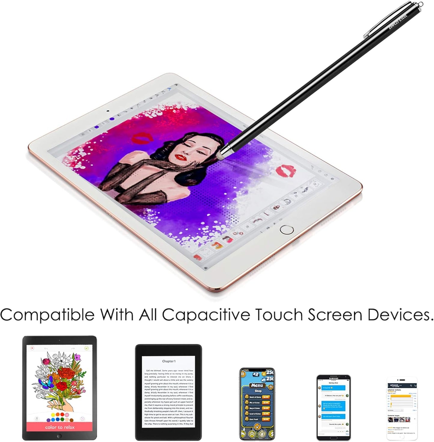 Stylus Pen Styluses Pens Long Extra Universal Pencil Capacitive Stylus Tablets Tablet Touch Screen Touchscreens Stylus for Apple iPad Pro iPad mini iPad Air iPhone with Replacement Tip